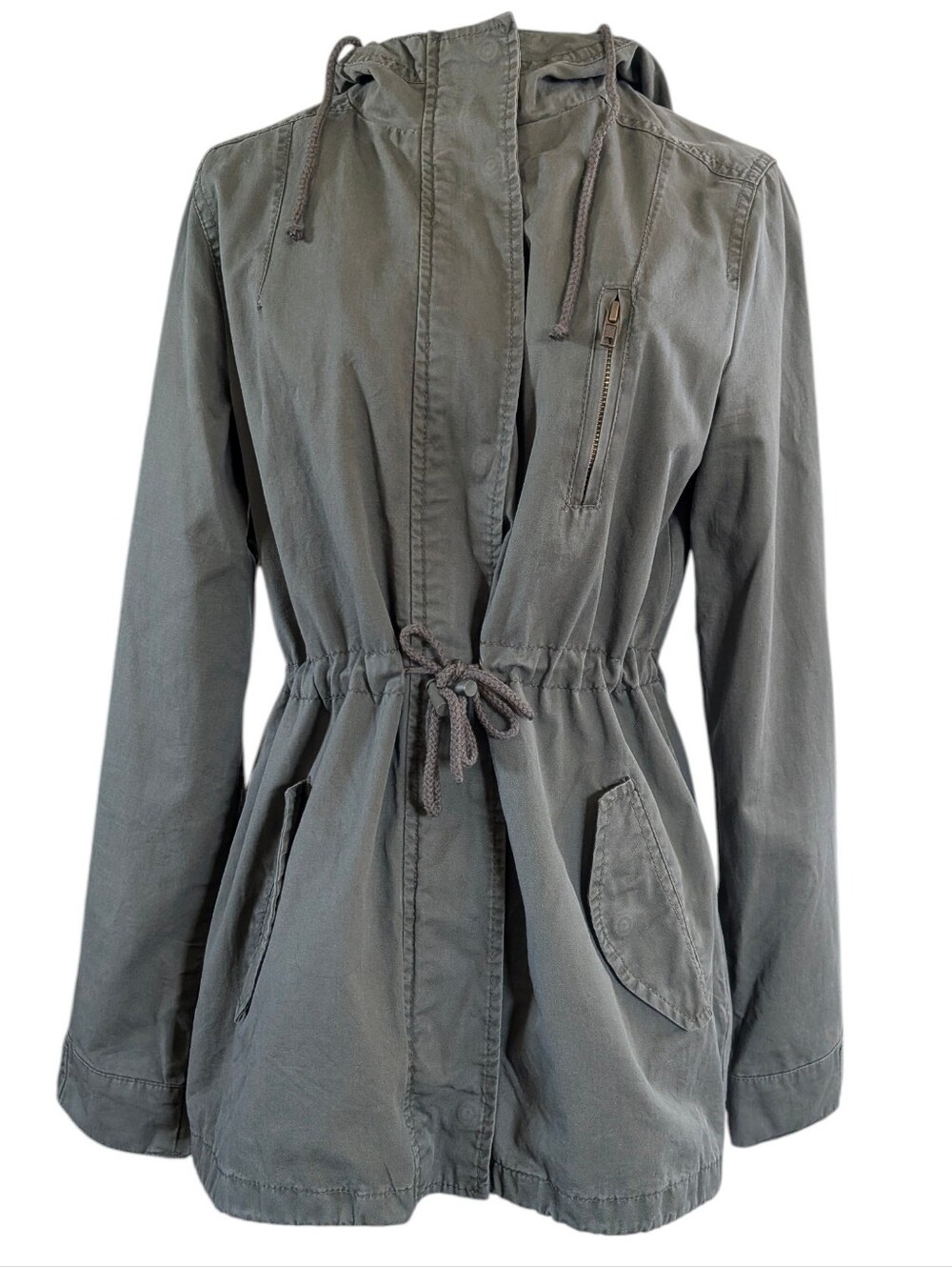 Ambiance Olive Green Cotton Hooded Utility Anorak Jacket - Size M